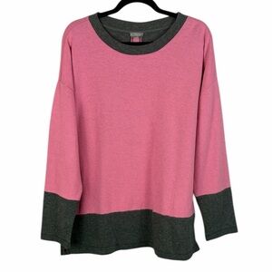 Talbots T by Talbots Pink Gray Colorblock Top XL 3/4 Sleeve Knit Casual